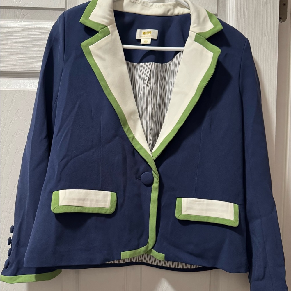Maeve Navy Blazer with Green and Cream Accents